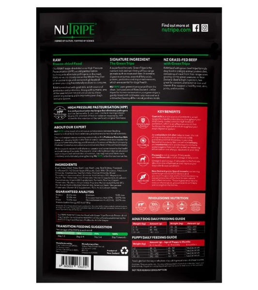 Nutripe Dog Raw Freeze-Dried NZ Grass-Fed Beef with Beef Green Tripe 400g