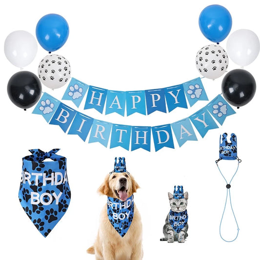 Dog Birthday Decoration Set Hat Bandana Scarf