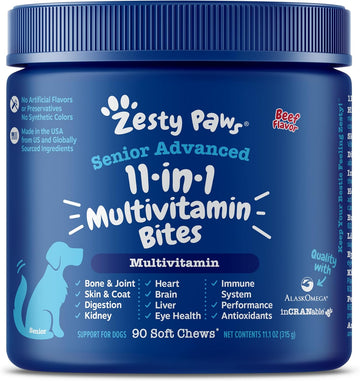 Zesty Paws Senior Advanced 11-in-1 Bites Dog Supplements Beef