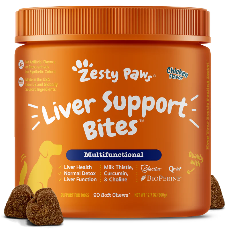 Zesty Paws Liver Support Bites Dog Chicken Supplements  90 Soft chews