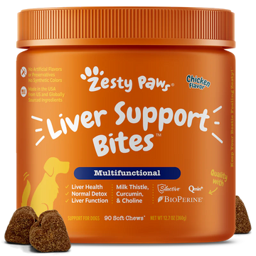 Zesty Paws Liver Support Bites Dog Chicken Supplements  90 Soft chews