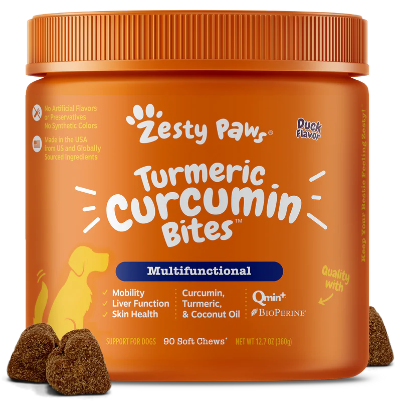 Zesty Paws Turmeric Curcumin Bites Dog Supplements Duck 90 Soft Chews