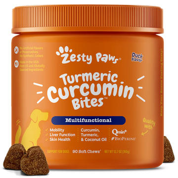 Zesty Paws Turmeric Curcumin Bites Dog Supplements Duck 90 Soft Chews