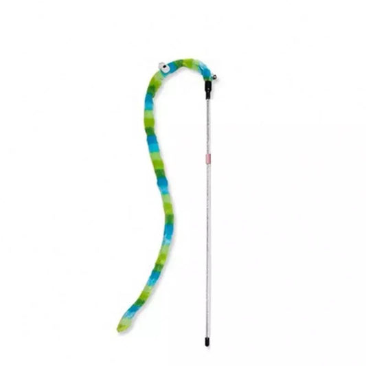 TOUCHCAT Caterpillar Cat Teaser Wand Colorful Stripes | Blue/Green Stripes