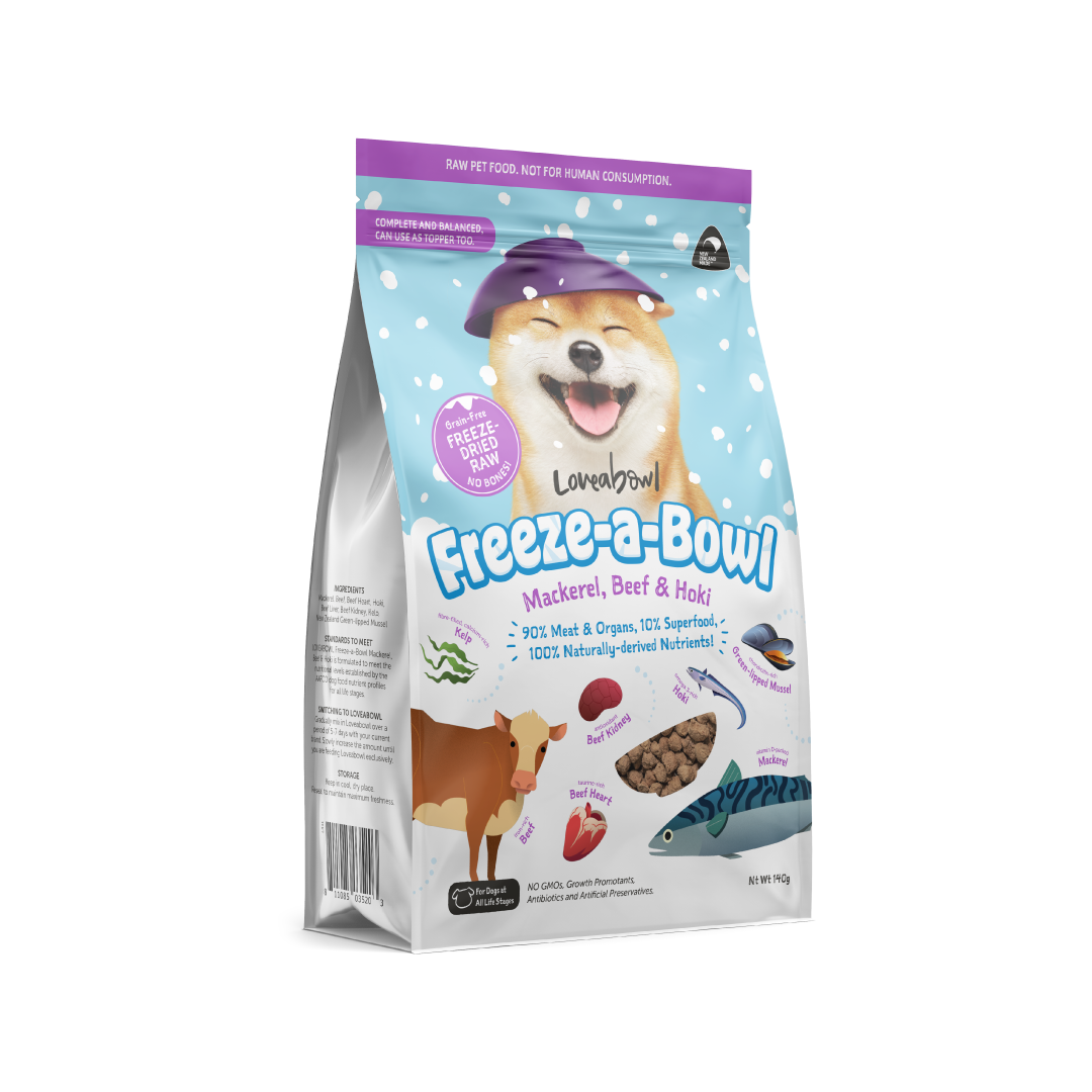 Loveabowl Freeze-a-Bowl Freeze Dried Dog Food Mackerel Beef & Hoki 5g | 140g | 425g