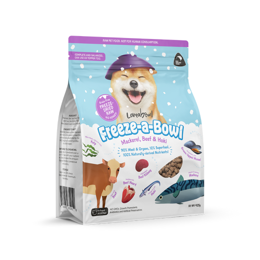 Loveabowl Freeze-a-Bowl Freeze Dried Dog Food Mackerel Beef & Hoki 5g | 140g | 425g