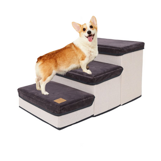 Foldable 3-tier Pet Stairs with Storage